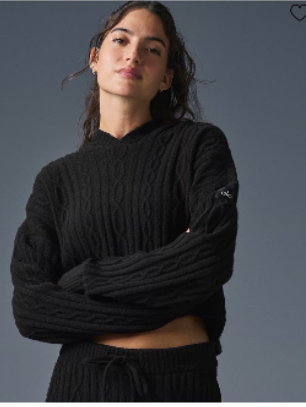 ALO Yoga Bliss Black Cable-Knit Hooded Sweater size medium